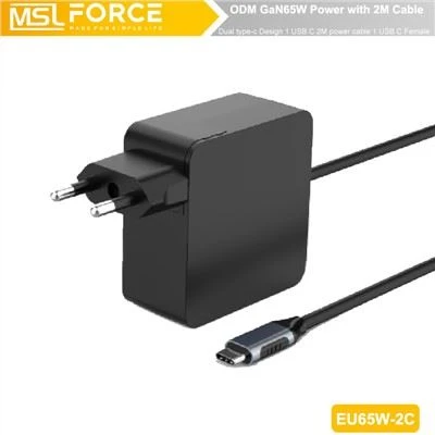 65W GaN Charger Dual USB C Powered Cable 2M