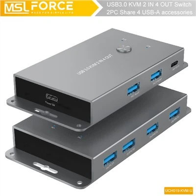 USB3.0 KVM Selector,4 Chaw nres nkoj KVM Hloov USB Peripheral Switcher Box